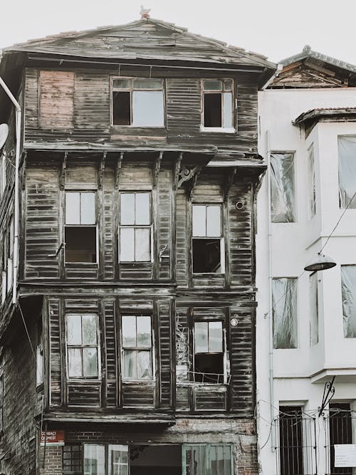 Facade of an Old Wooden Townhouse