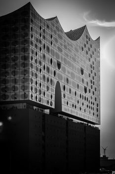Stunning monochrome capture of the Elbphilharmonie in Hamburg, Germany showcasing its modern architecture.