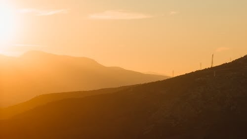 ドローン撮影, 日没, 田舎の無料の写真素材