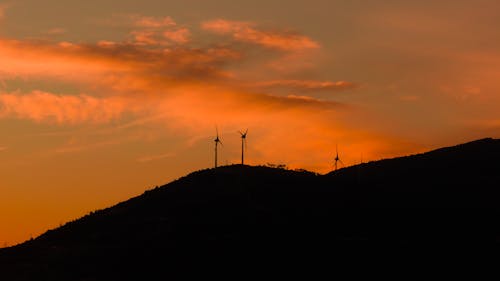 Wind Turbines on Mountain at Sunset