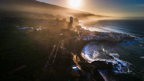 Puerto de la Cruz on Sea Coast on Canary Islands in Spain at Sunset