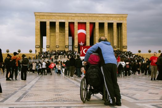 People gather at Anıtkabir in Ankara, a notable Turkish landmark.