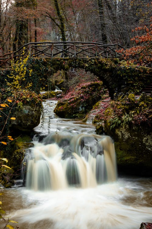 View of a Cascade in a Park in Autumn 