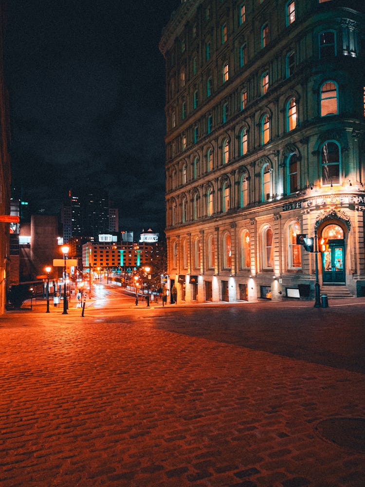 Square And Building In City At Night