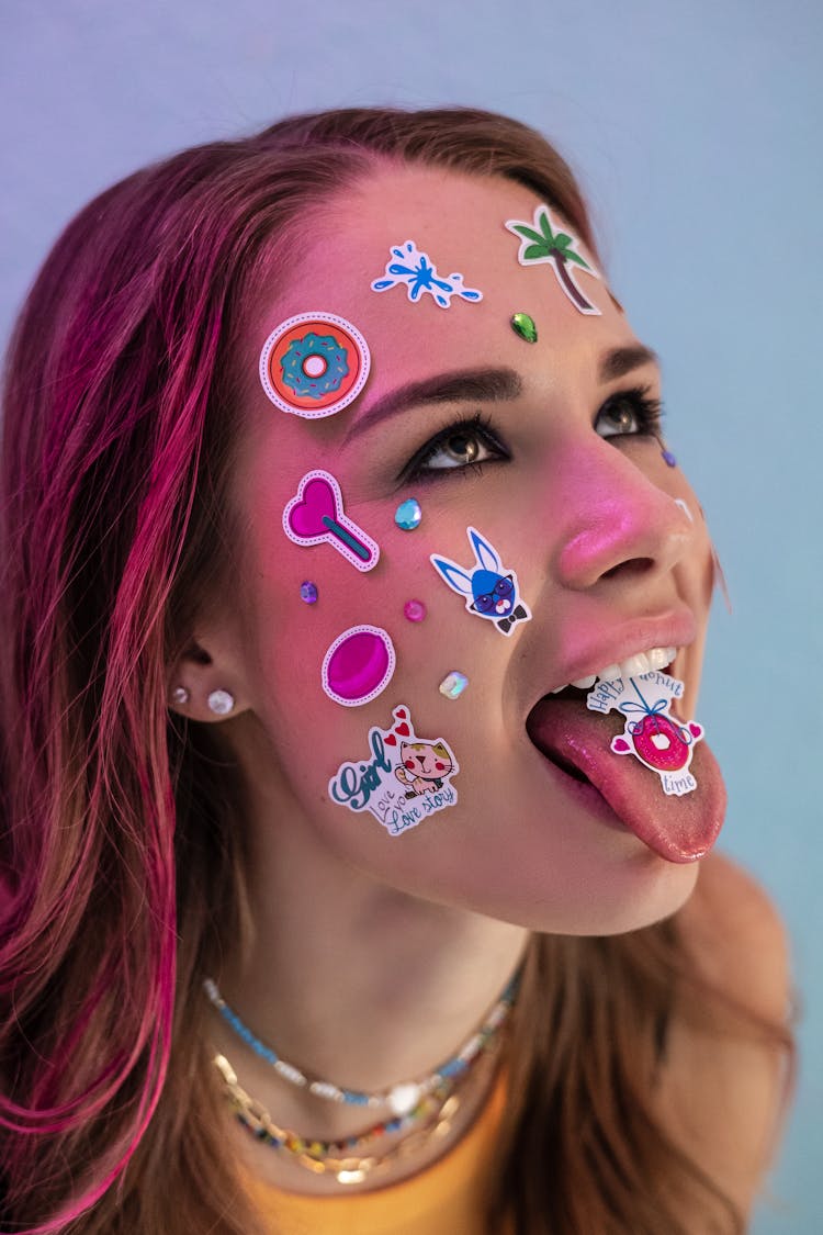 Woman With Stickers On Face