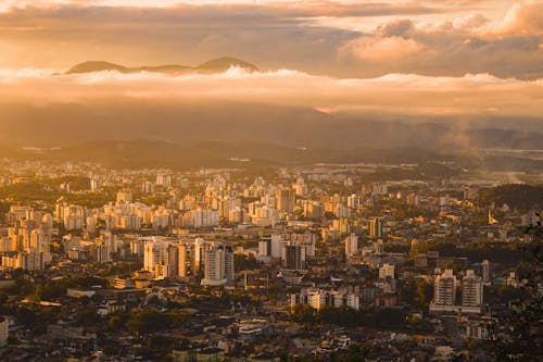 Panoramic View of a City at Sunset 