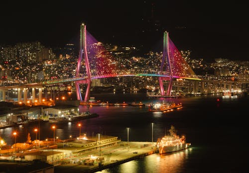 Foto stok gratis cityscape, diterangi, jembatan pelabuhan busan