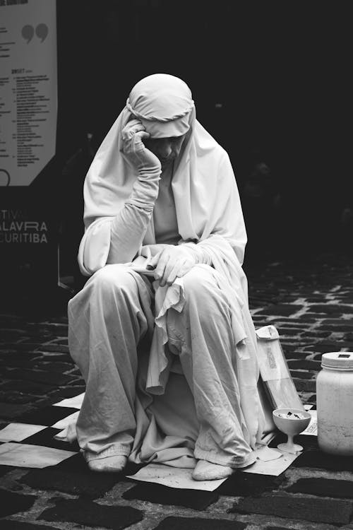 Sitting Nun in Black and White