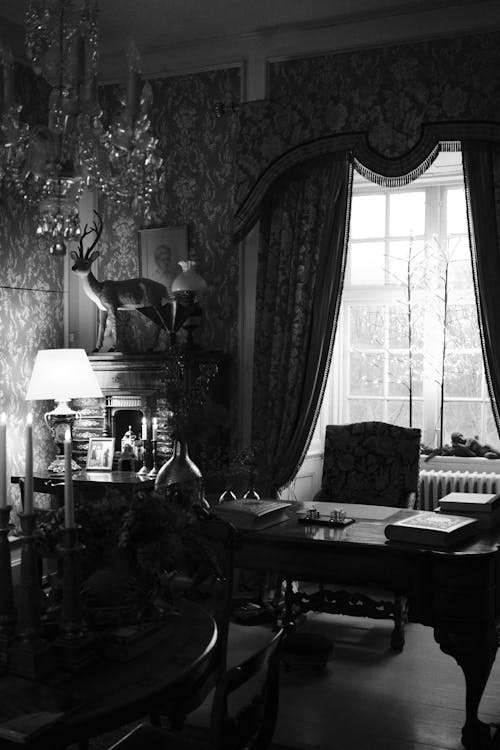 Darmowe zdjęcie z galerii z biurko, czarno-biały, fotel