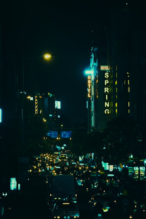 Traffic on City Streets at Night 