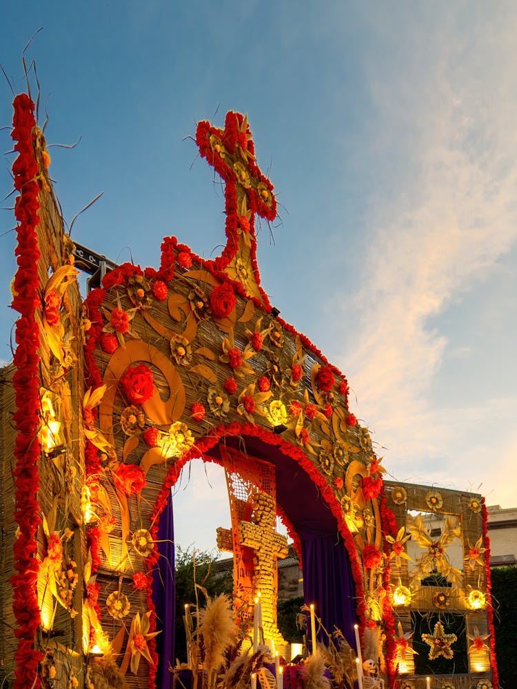 Cross And Decorated Altar For Dia De Muertos