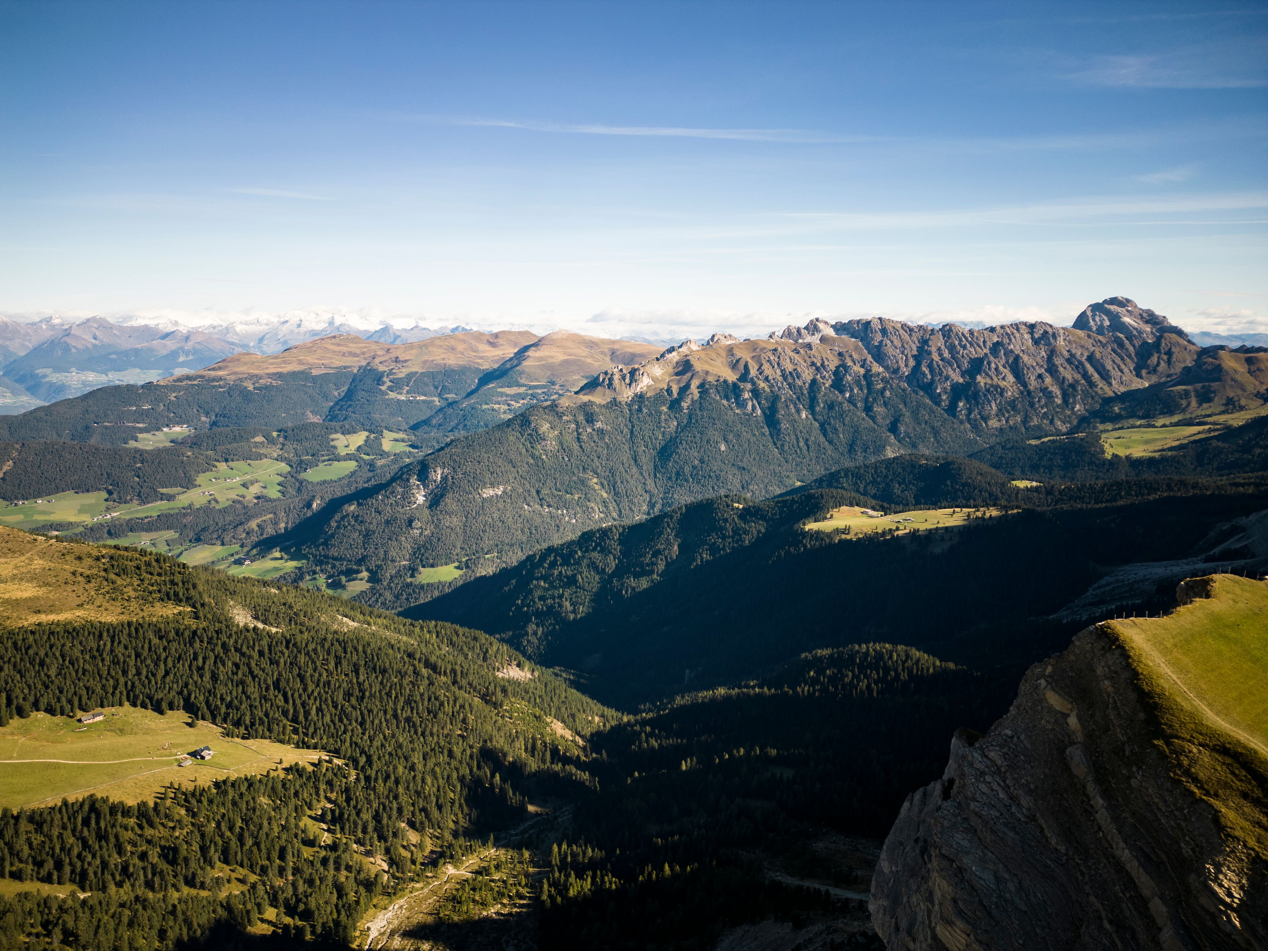 Expansive mountain vista with valleys