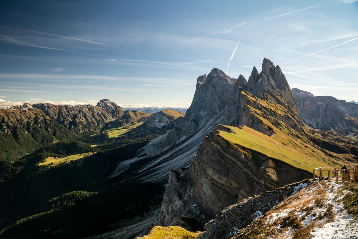 The jagged Seceda ridge above Val Gardena in the Dolomites