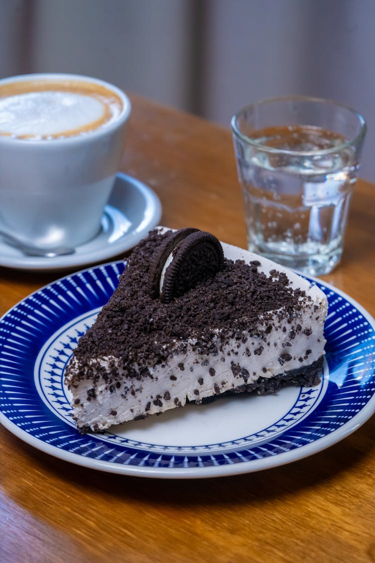 Cake With Oreo Cookie On Plate