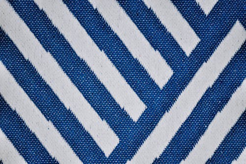 Close-up of Woven Fabric with White and Blue Stripes 