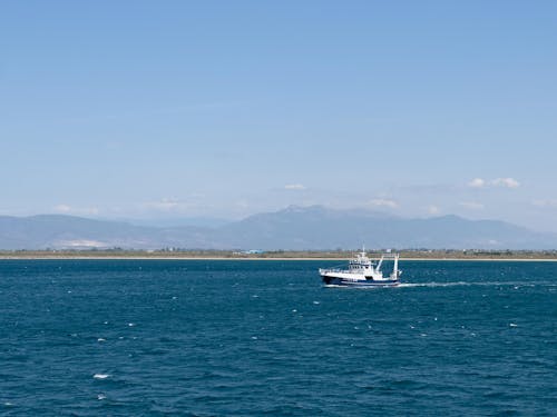 Motorboat Sailing in the Sea Along the Coast