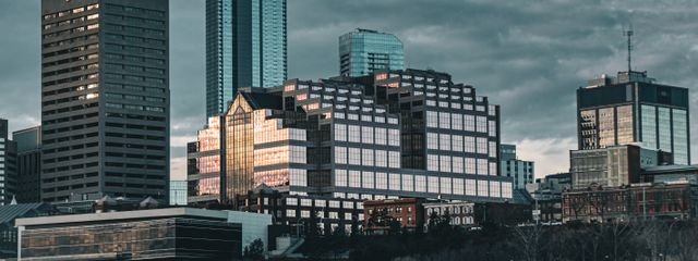 Skyline view of modern architecture in downtown Edmonton, Alberta, Canada.
