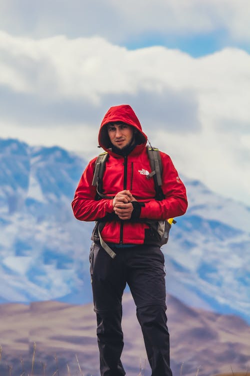 Man in Red Jacket on Hiking