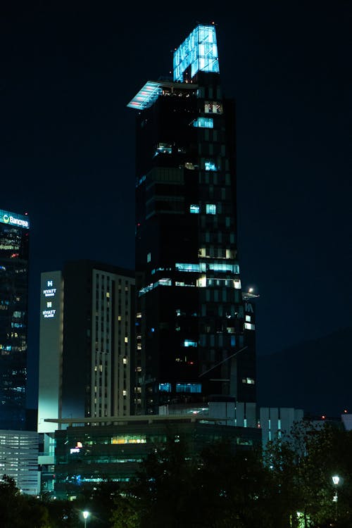 Free Skyscrapers in Downtown at Night Stock Photo