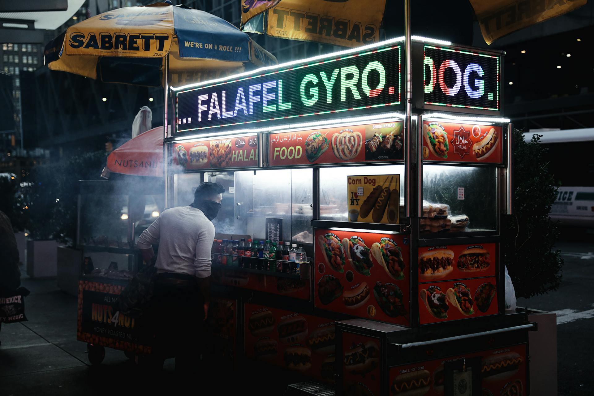 Food Stand with Doner in City at Night