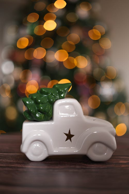 Close-up of a Christmas Ornament in the Shape of a Car