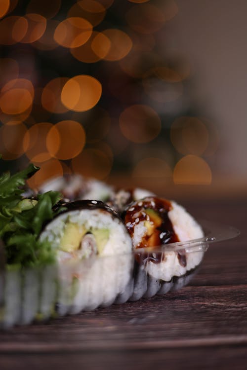 Close-up of Sushi in a Box 
