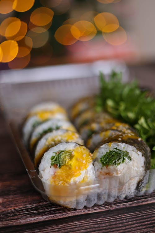 Close-up of Sushi in a Box