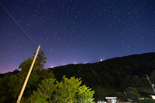 Small Village at Night on Forested Mountain