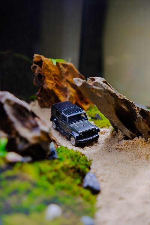 Toy Car Between Rocks in a Diorama