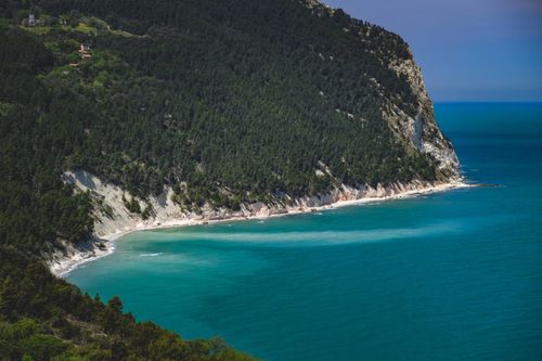 Free Explore this stunning coastal cliff with lush forest and turquoise ocean view - perfect for nature enthusiasts. Stock Photo