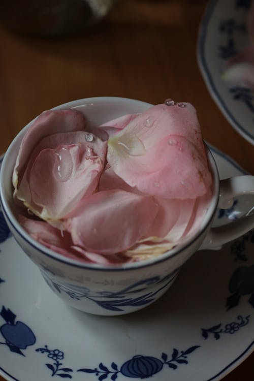 Pastel Pink Rose Petals in a Porcelain Cup