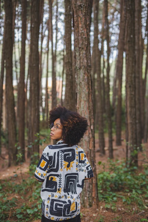 Kostenloses Stock Foto zu afrikanische frau, afro-haar, bäume