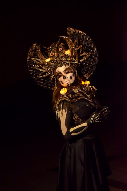 Portrait of Woman Wearing Mexican Costume in the Dark