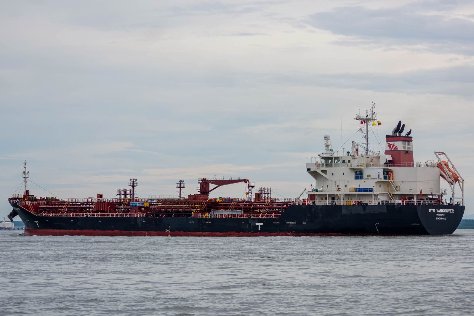 Oil tanker sailing at sea carrying liquid cargo