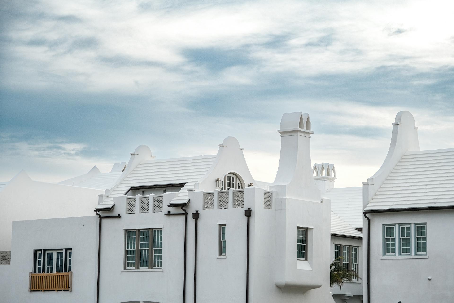 Beautiful white houses in Alys Beach, Florida showcasing distinctive architectural elegance.