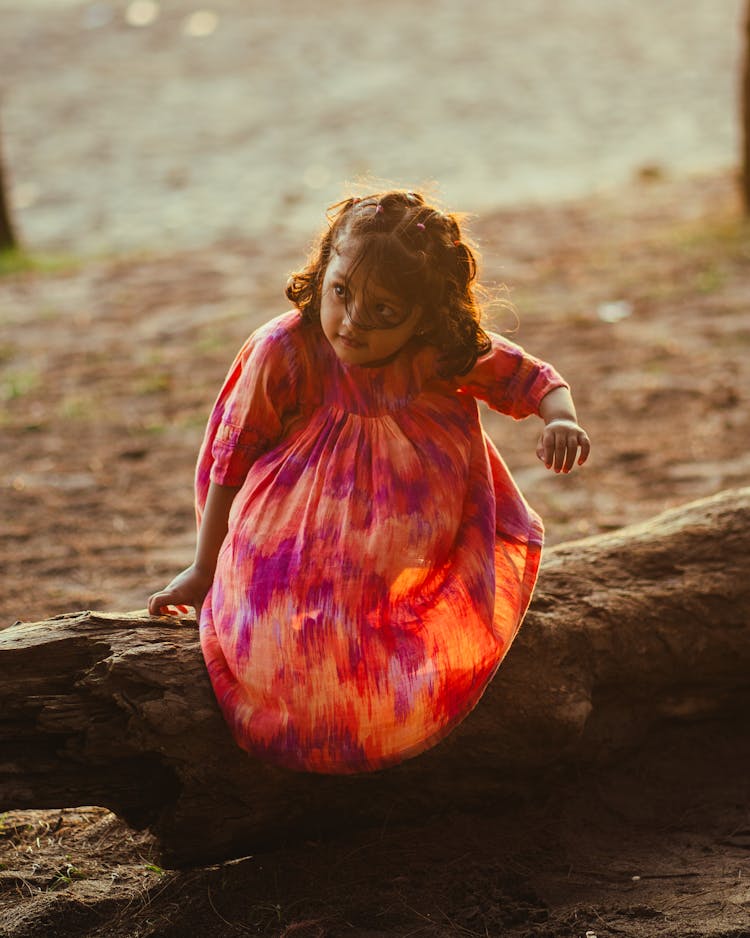 Little Girl Sitting On A Log 