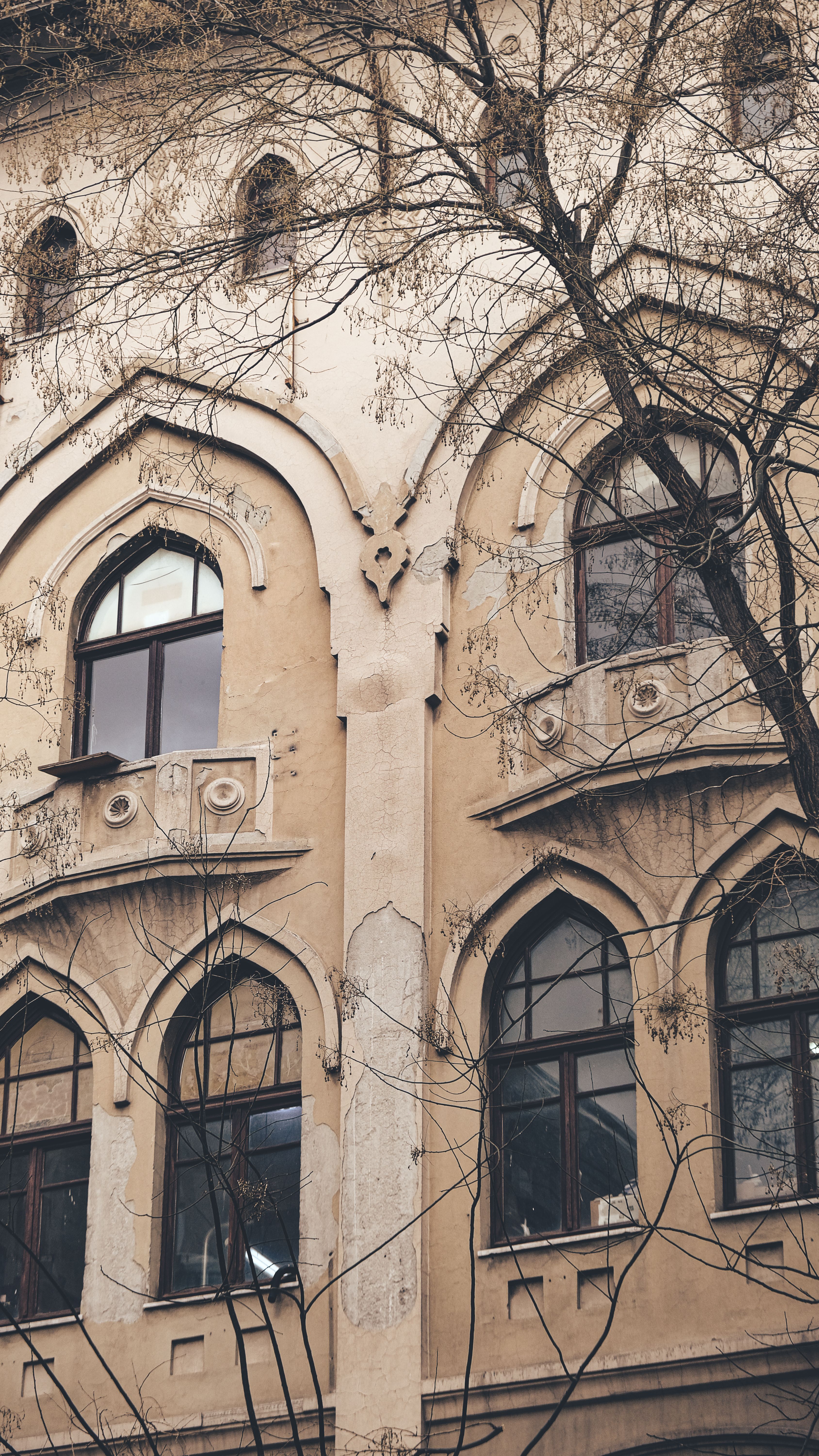 Detailed classic facade with ornate arches and windows in Ankara, Turkey.