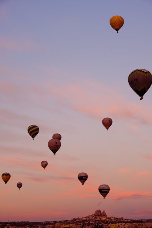 Hot Air Balloons in Sky at Dusk