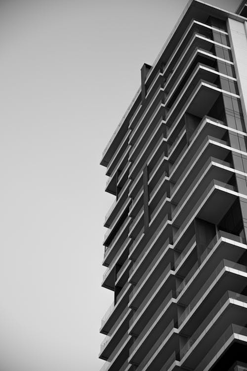 Black and white photo of a tall building