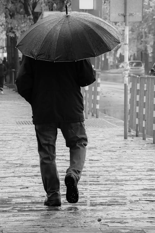 Passerby with an Umbrella in the Heavy Rain