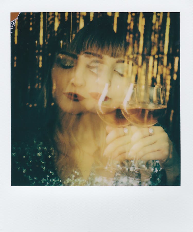 Creative Polaroid Photo Of Woman Celebrating New Years Eve