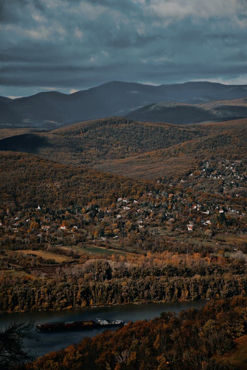 Forest, River and Village on Hills