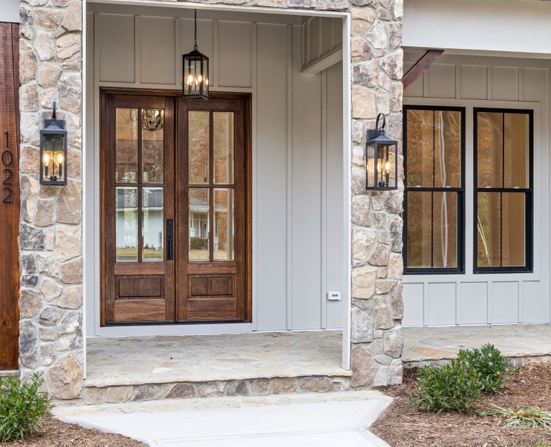 A modern front door installation in a residential home