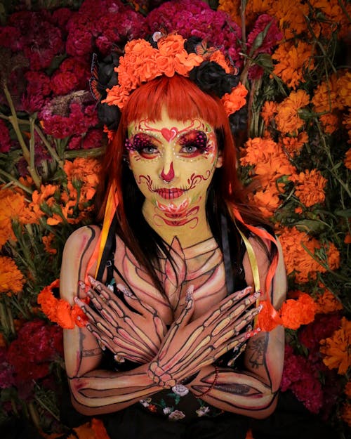 Woman Wearing Costume and Makeup for the Day of the Dead Celebrations in Mexico 