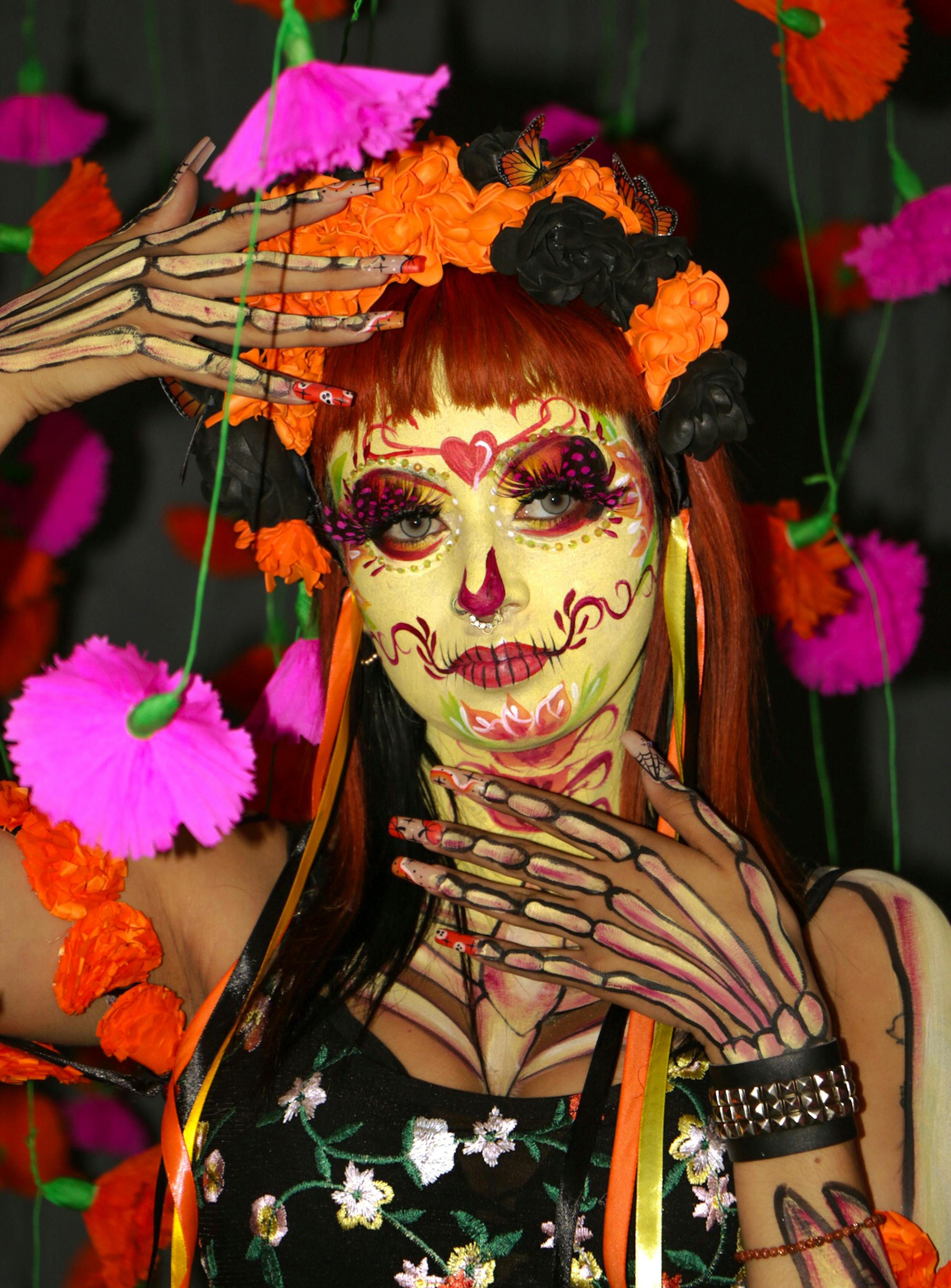 A Woman with La Calavera Catrina Face Paint Free Stock Photo