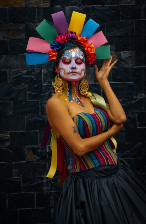 Woman Wearing Costume and Makeup for the Day of the Dead Celebrations in Mexico 