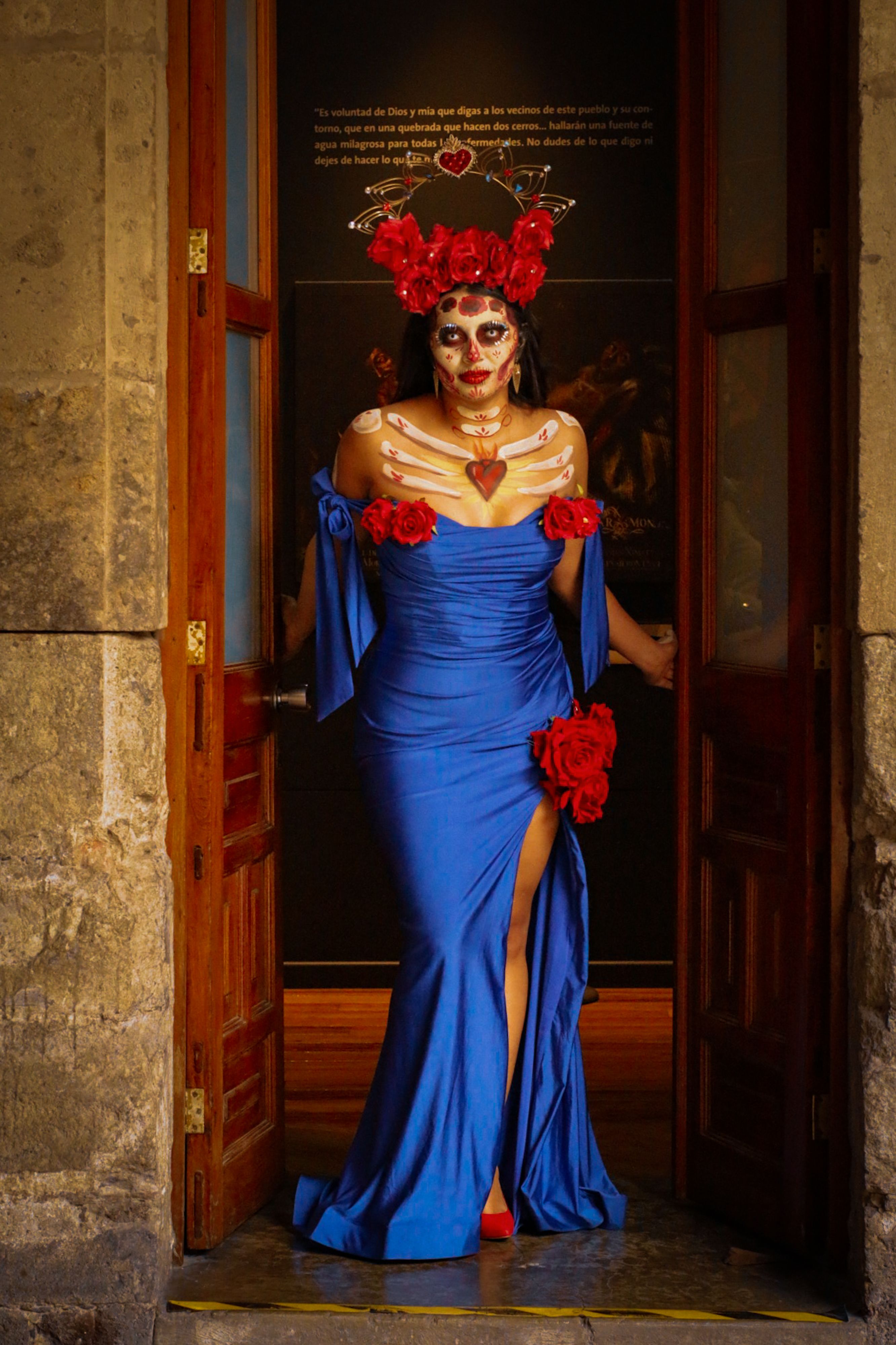 Catrina in Blue Dress in Doorway  Free Stock Photo