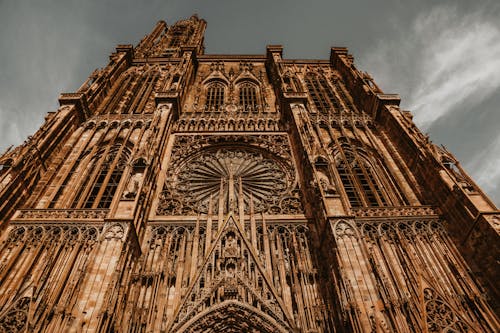 Gothic Facade with Rose Window of Cathedral of Strasbourg
