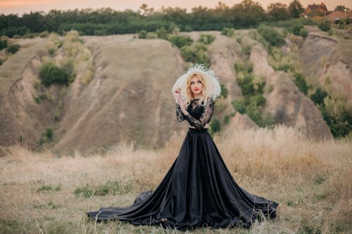 Blonde Woman in Black Dress