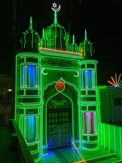 Green, Illuminated Mosque Entrance